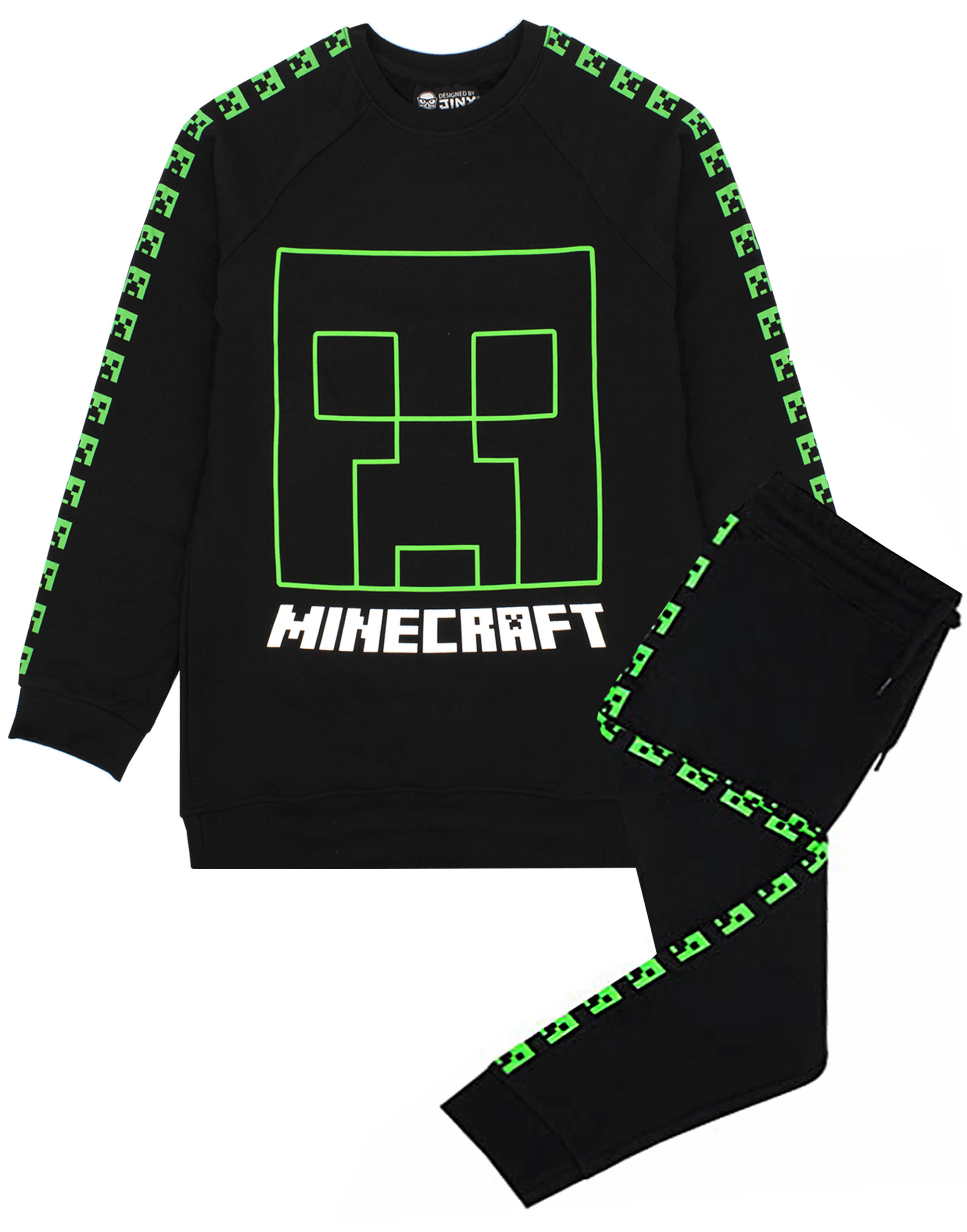 Minecraft Tracksuit Creeper Boys Black Jogging Bottoms and Sweatshirt